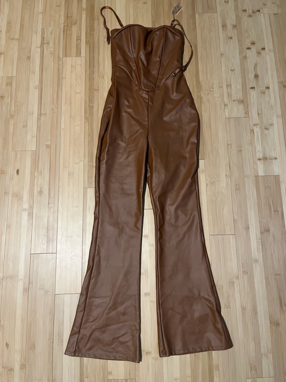 Popilush Shapewear Faux Leather Corset Bodice Slimming Jumpsuit